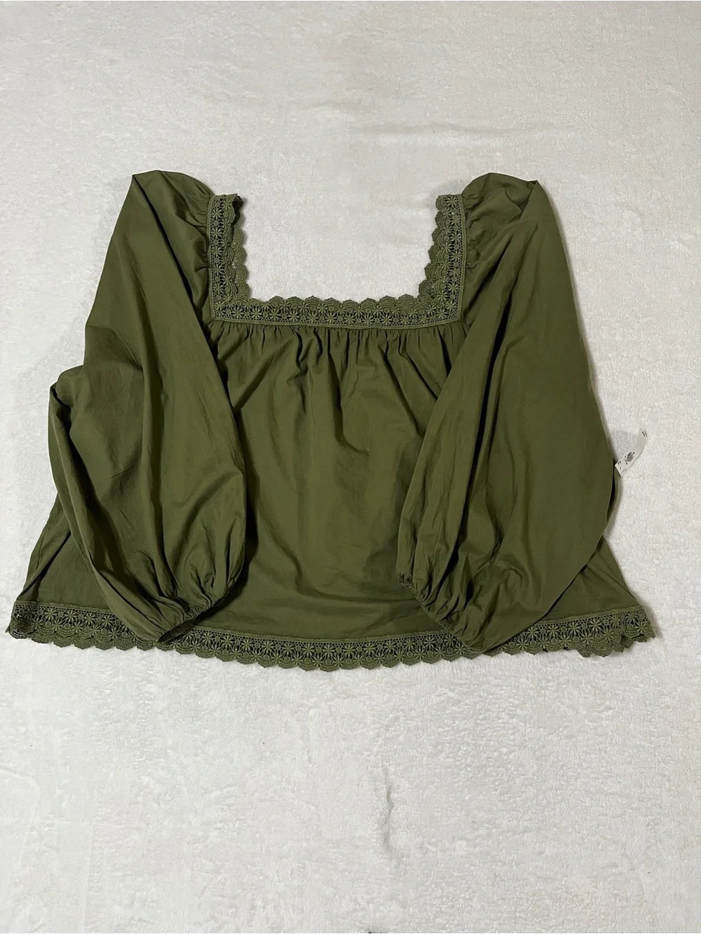 Old Navy NWT Olive Green (Bare Ground) Lace Trim Square Neck Blouse Top Size 3X